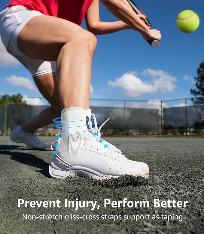 Slim-Fit Ankle Brace for Sprained Ankle, Quick Lace Up Ankle Support for Women Men with 2 Auto-Shaped Pads, Air Fabric Cool Ankle Stabilizer for Injury Recover, Running,Sports,White,M