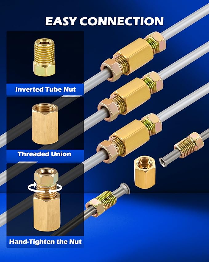 Orion Motor Tech 3/16 in Brake Line Kit, Brake Line Flaring Tool Kit with 25 ft Brake Line, 16 Fittings & 4 Unions, Double & Single Flaring Tool Kit for Most Hydraulic Braking Fuel Systems