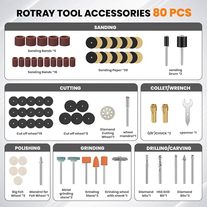 4V Cordless Rotary Tool Kit with 80Pcs, 4000mAh Long-lasting Battery, 6 Speeds 8000-28000RPM Rotary Tool with Digital Display for Cutting, Sanding, Polishing, Drilling, Engraving, DIY Crafts (Grey)