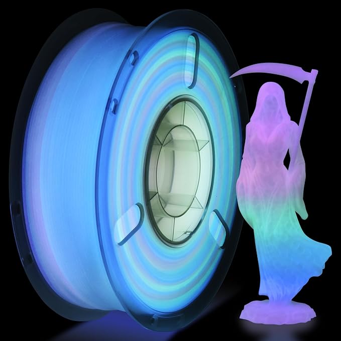 RAMBERY Glow in The Dark Rainbow 3D Printer Filament Luminous PLA Filament 1.75mm 3D Printing Filament Fit Most FDM Printers, 1kg(2.2lbs)/Spool