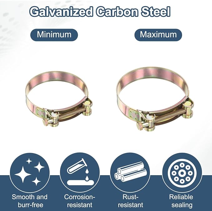 HARFINGTON 3pcs T-Bolt Hose Clamp 60-63mm (2.36-2.48") Galvanized Carbon Steel Adjustable Intake Radiator Pipe Clamps for Automotive Plumbing Industrial Pipes