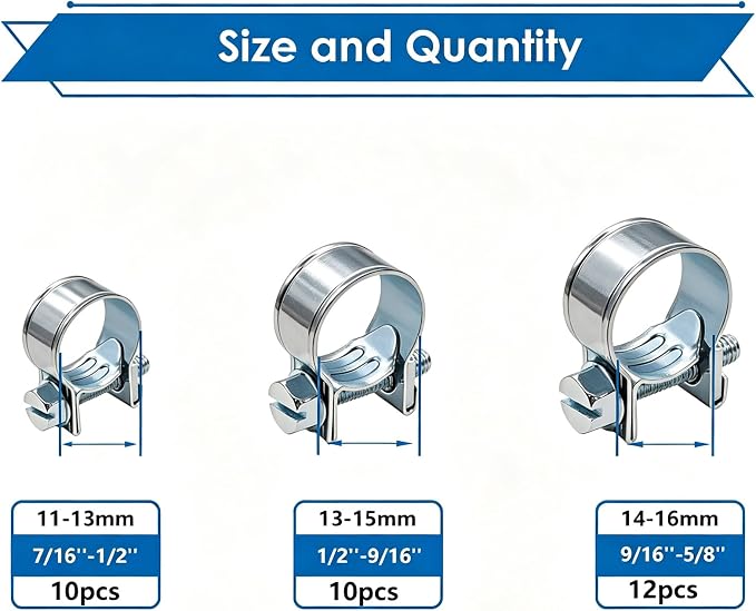 smseace 32Pcs Fuel Line Clamps Fuel Injection Hose Clamps 1/4inch 5/16inch 3/8inch Zinc Plated High Pressure Hose Clamps For Diesel/Petrol Pipe in Automotive,Marine,Truck