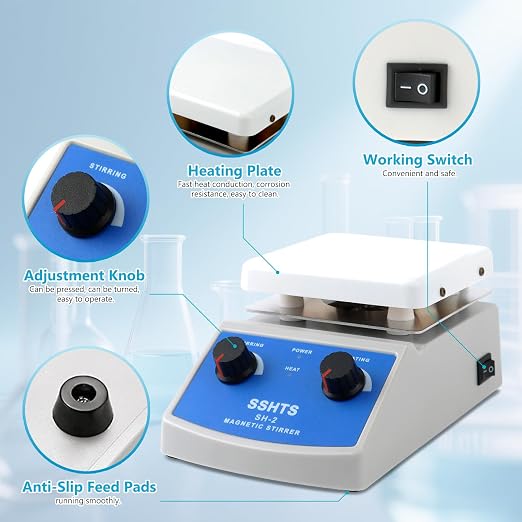 Magnetic Stirrer Hot Plate with Stir Bar 100 to 2000rpm Magnetic Hot Plate Stirrer 180W Heating Power Max 520℉ Magnetic Stir Plate for Laboratory Use Magnetic Mixer Hot Plate
