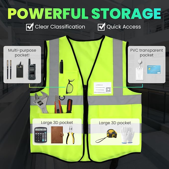 30 Pack High Visibility Reflective Safety Vests with Pockets and Zipper, High Visibility Mesh Construction Vest