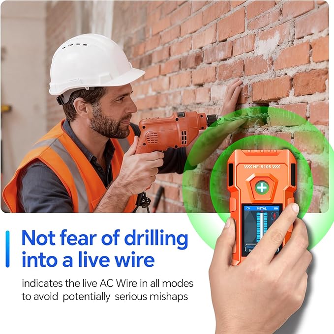NOYAFA Rechargeable Stud Finder Wall Scanner, 6 in 1 Electronic Wall Detector | Positioning Hole HD LCD Display, Audio Alarm, Accurately Detects Wood, Metal Studs, Live AC Wires, Joists and Pipes