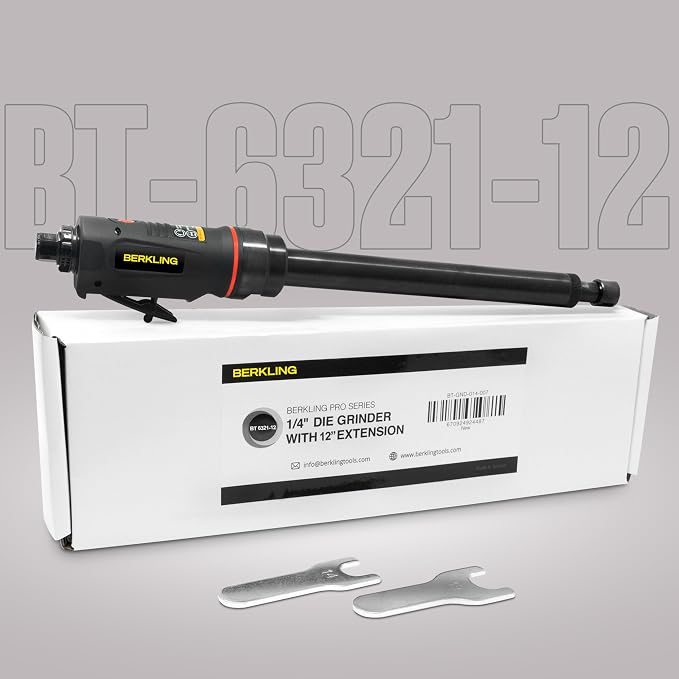 BT 6321-12 | 12" Extra Long Extension 1/4“ Straight Air Die Grinder, Professional Grade Heavy Duty Variable High Speed (Straight, 12" Extension)