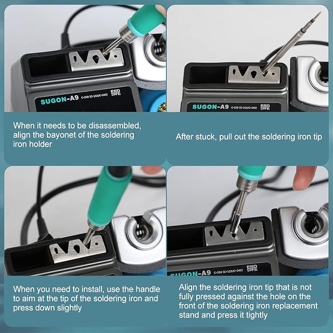 SUGON A9 245 Digital Soldering Station 3 Seconds Fast Heating, 110V Soldering Iron Station of with 6 Integrated Soldering Iron Tips Equipped, 212-842℉, Soldering Iron Replacement Rack,etc