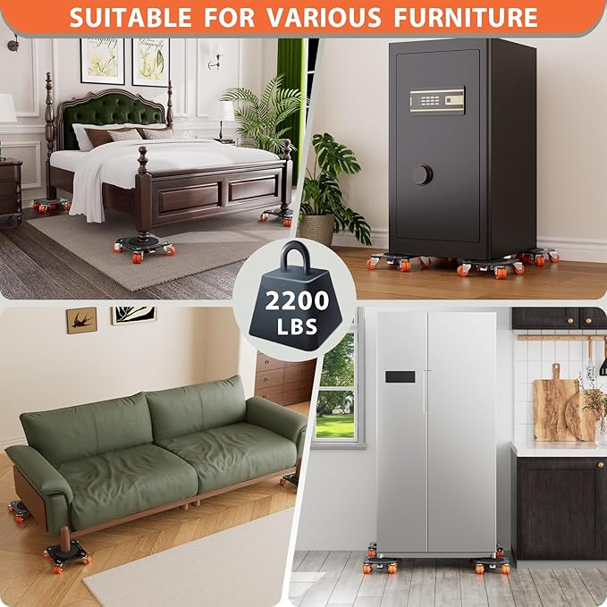 ONEON Heavy Duty Furniture Movers with Wheels Dolly with Auxiliary Lifter, All-New Upgraded Carbon Steel Panels & Dual-Wheeled Casters, Supports up to 2200 lbs (XL)