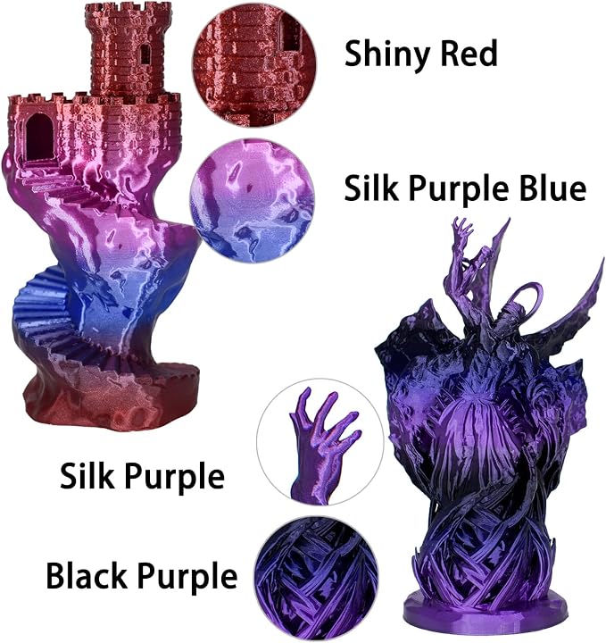 OVV3D Rainbow PLA Filament Bundle 3D Printer Filament, Silk PLA Filament 1.75mm, Silk Black Purple Green Blue and Red Purple Blue 3D Printing Filament, 200g X 4 Spools
