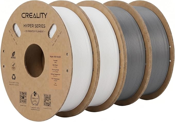 Creality ABS Filament 1.75mm 1KG, High-Speed 3D Printer ABS Filament Up to 350mm/s,Odorless Non-Toxic and Without Stringing or Clogging, Fit Most FDM 3D Printers, White*2+Grey*2