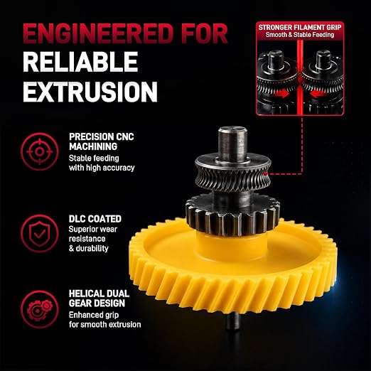 Stainless Steel Extruder Dual Gears Unit Compatible with Bambu Lab P1P P1S 3D Printers, Dual Gear Design, Supports Filament Runout Detection