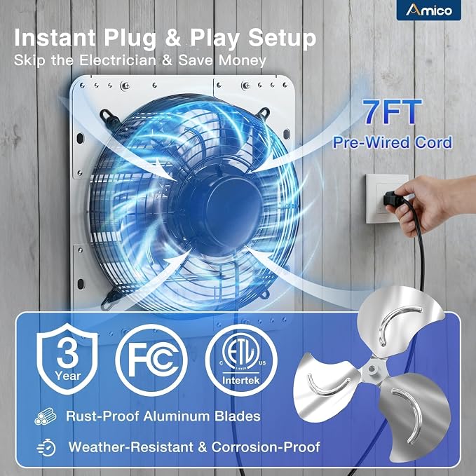 Amico Exhaust Fan,Ventilation Fan for Garage,Greenhouse,Attic,Chicken Coop,Bathroom