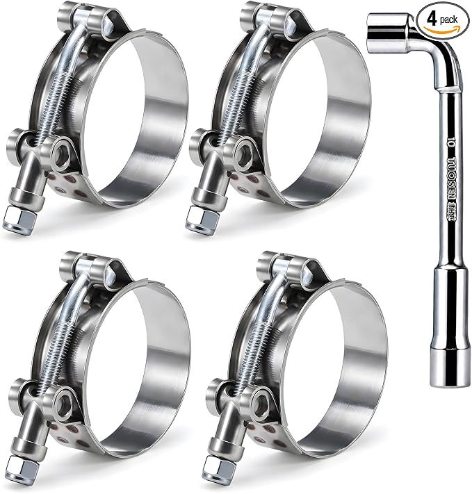 4 Pack 1.5 Inch T Bolt Hose Clamps Working Range 46-52mm for 1.5 Inch Hose ID, Stainless Steel Turbo Intake Intercooler Clamps