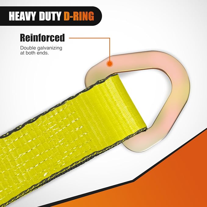 Nilight Axle Tie Down Straps 2" x 38" with D-Rings and Protective Sleeve 11,127 LBS Break Strength – Car Hauler Tie-Downs for Engine Hoist Truck Trailer & UTV 4 Pack (Yellow)