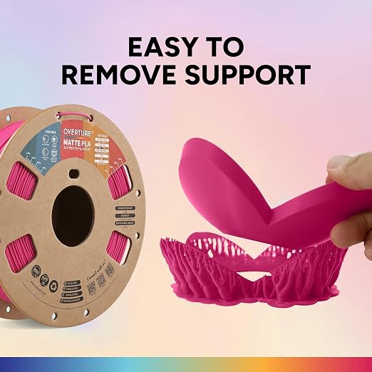 OVERTURE Matte PLA 1.75mm, Low Warp & Smooth Finish 3D Printer Filament | Frosted Matt Finish Hides Layer Lines, 1kg Spool (2.2lbs) Cardboard Spool, Fit Most FDM Printer (Matte Magenta)