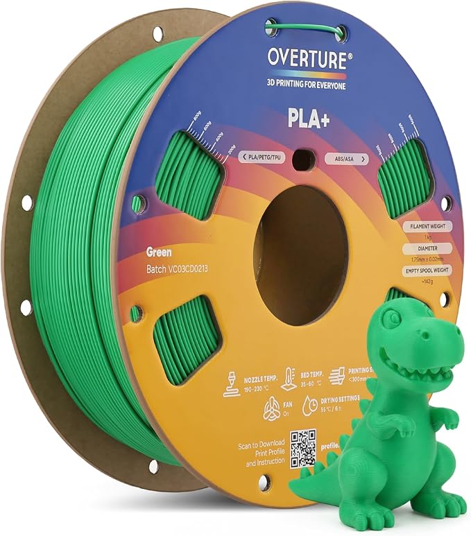 OVERTURE High Speed PLA+ 3D Printer Filament 1.75mm, Upgraded Rapid PLA 2.0 with Enhanced Toughness & Stability, 1kg Spool (2.2lbs) Fit Most FDM 3D Printers (Green)