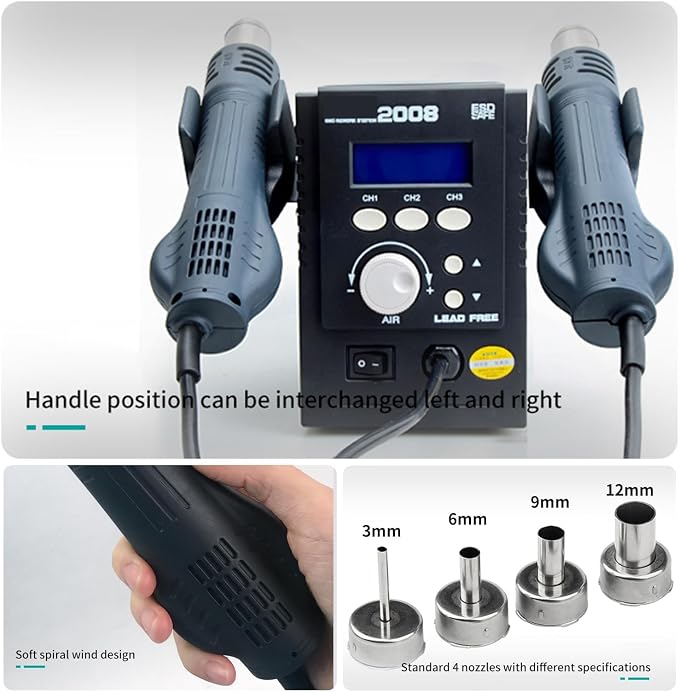 QUICK rework station, QUICK 2008 desoldering station hot air gun | Spiral wind,Brushless fan,fine soldering station kit,Accurate temperature control,ESD safe,motherboard maintenance,859D+﻿﻿﻿