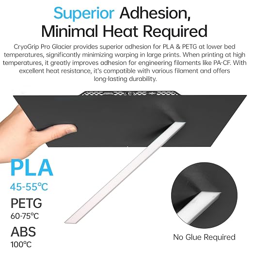 BIQU CryoGrip Pro Glacier Build Plate for Creality K2 Plus 3D Printer 370x370mm, Low Temperature Printing, Double-Sided Spring Steel Sheet, 1 Piece