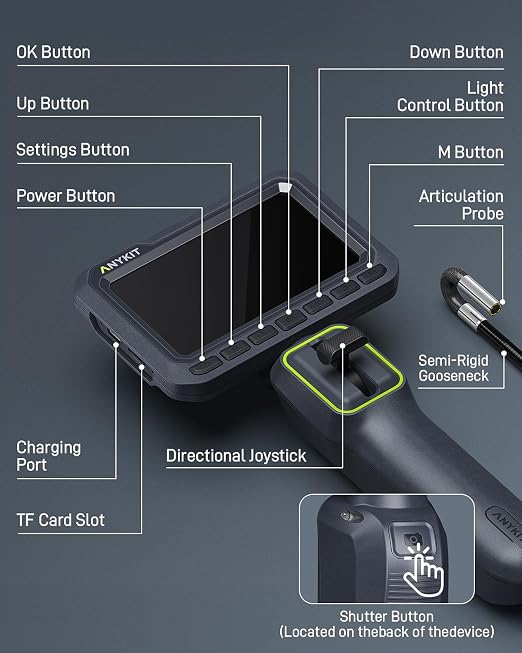 Anykit Articulating Borescope 210° Two-Way Endoscope, and USB Endoscope Camera 50ft