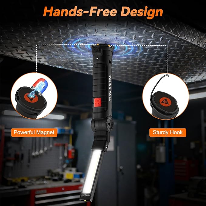 6Pack Magnetic Rechargeable LED Work Light/Flashlight for Mechanics | 360° Rotation, Super Bright, 5 Modes, Compact, Tail Hook, for Car Repairing, Garage, Emergency, Workshop, Gifts for Father
