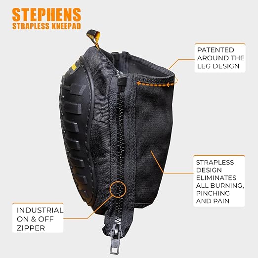 Stephens Strapless Knee Pads for Construction - Heavy Duty Soft Cap Design for Work | Safety Work Gear | Flooring | Roofing | Gardening | Personal Protective Equipment - Cushion Support for Kneeling - Non-Slip Strapless Knee Pad - Eliminate Knee Pain
