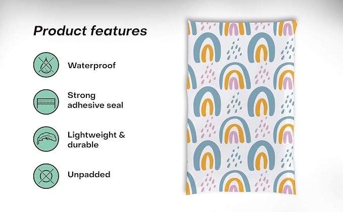 6x9 Poly Mailers – Retro Rainbow Design – Waterproof, Tear-Resistant Shipping Bags with Adhesive Seal – 100 Pack – Package Mint