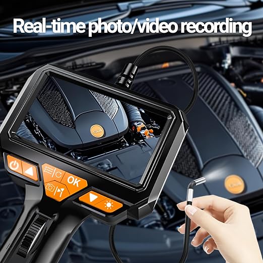 Two-Way Articulating Borescope with LED Light, Industrial Endoscope Camera with Articulated Probe, 4.3'' Screen, Scope Inspection Camera for Automotive Engine Inspect (6.5mm Probe)