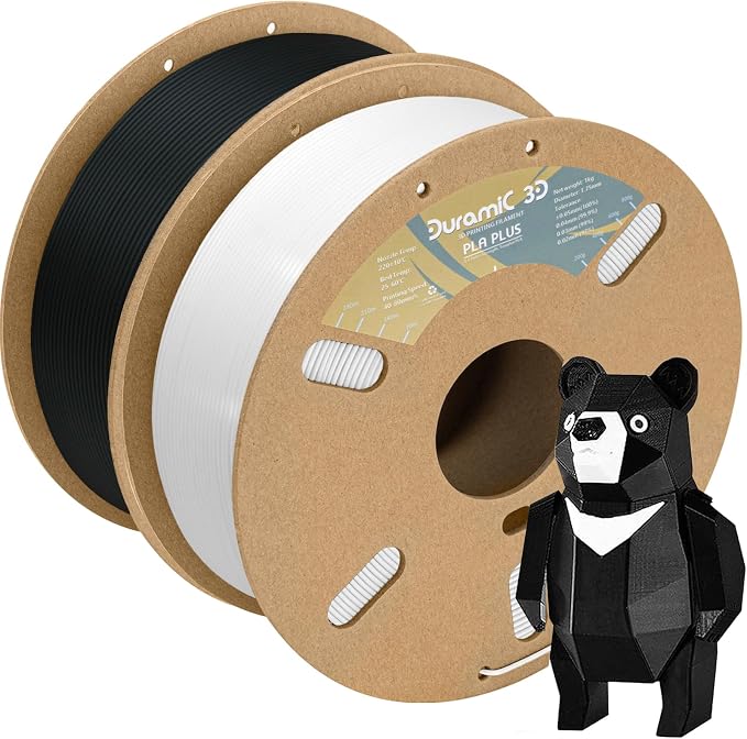 DURAMIC 3D PLA+ Printer Filament 1.75mm PLA Plus Neatly 2Kg Spools | PLA Pro Tougher and Stronger, Dimensional Accuracy Probability +/- 0.02mm 2Pack Black+White