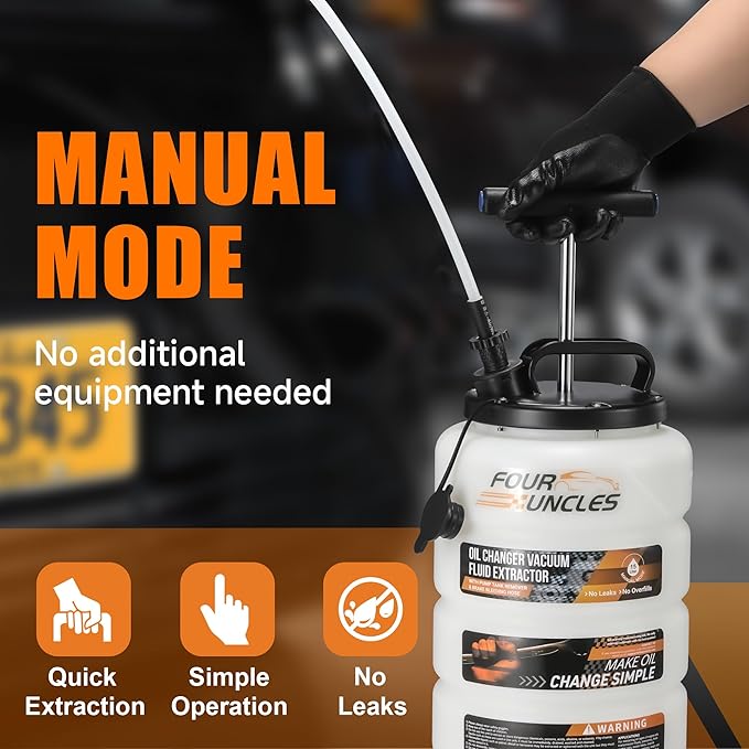 FOUR UNCLES Oil Extractor - Vacumm Fluid Extractor with Pump Tank Remover & Tubes for Oil Change and a Hose for Brake Bleeding