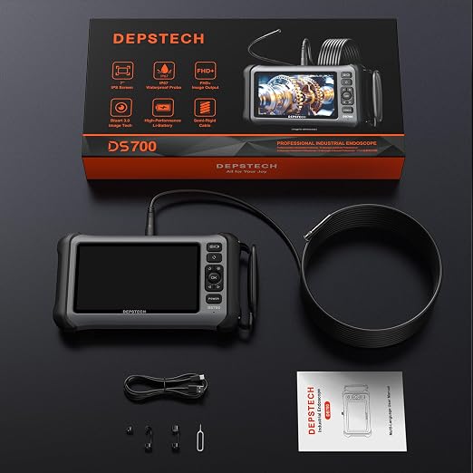 DEPSTECH DS700SE Triple Lens Endoscope Camera with Lights: 7'' IPS Screen and 16.5FT Flexible Cable Inspection Snake Camera, Industrial Borescope with Video and Sound Recording for Auto, Sewer, Pipe