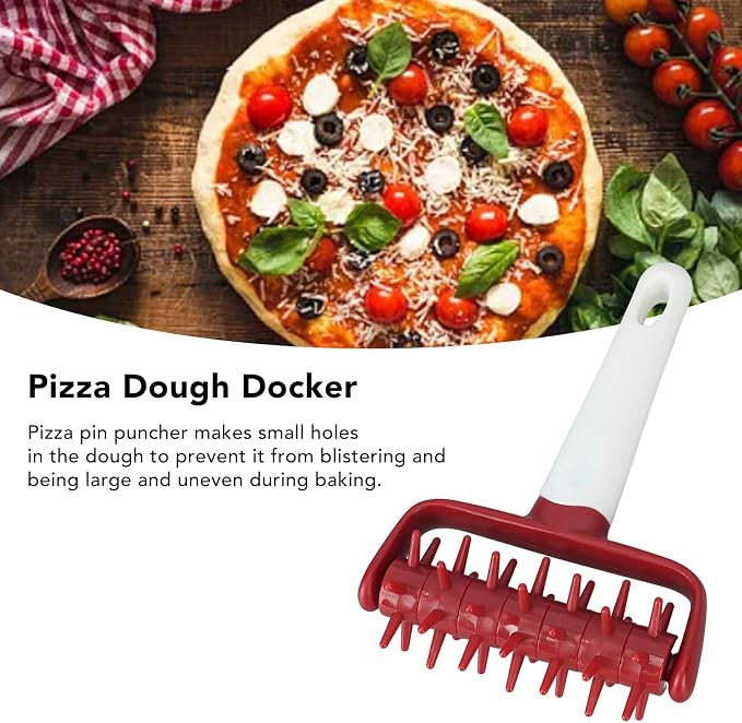Plastic Pizza Dough Docker, Prevent Blistering Pizza Aerator Dough Dockers Press Time Saver Pastry Roller with Spikes for Home & Commercial Kitchen (Red)