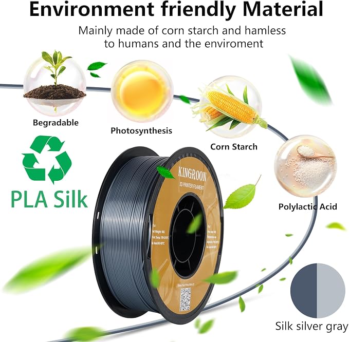 Kingroon PLA Filament, Multicolor Silk PLA Filament, Dual Color 3D Printer Filament, 1.75 mm, Dimensional Accuracy +/- 0.03 mm, 1kg Spool(2.2lbs), Silver Grey