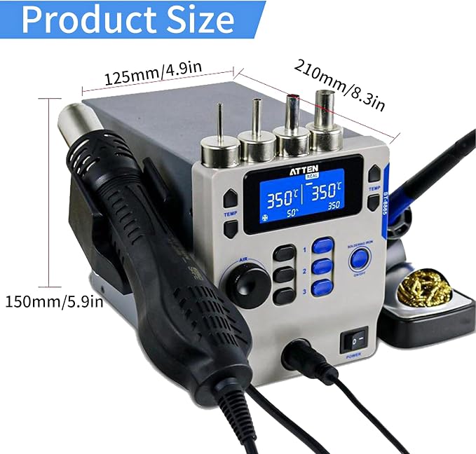 ATTEN ST-8802D 800W 2 in 1 Digital Rework Station With Hot Air Station and Soldering Station, Automatic Sleep Mode and Digital Display Function for Mobile Phone Repair, Laboratory, DIY