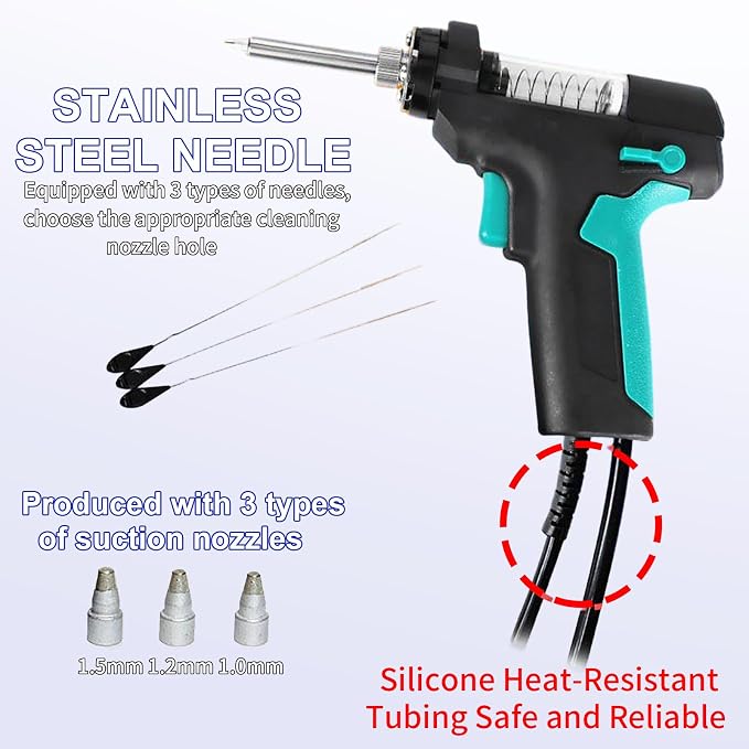 OUKENS Soldering Iron Desoldering Station Kit, Electric Solder Suction Gun with LCD, Desoldering Tool for Electronics Repair, Sleep Mode 7-Hole Design, Includes 3 Nozzles 3 Needles 4 Filter Cotton