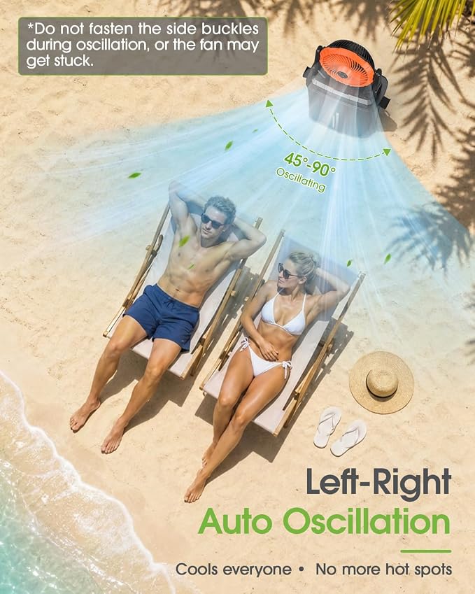 Ausic 2026 Upgraded 10″ 9L Oscillating Portable Misting Fan With Light, [Max 55Hrs] Golf Cart Mister Fan for Outside Patios, Outdoor Rechargeable Battery Operated Water Cool Fan-3 Spray Misters