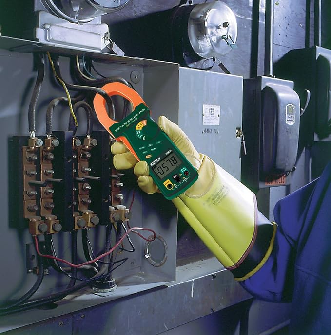Extech 380926 True RMS 2000A AC/DC Clamp Meter | 2in jaw fits 500MCM, AC/DC volts/amps, resistance, capacitance, frequency, backlit, leads, case