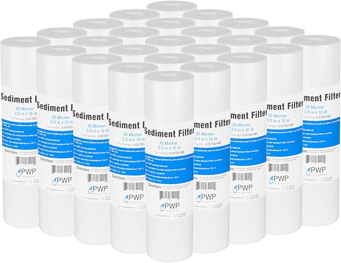 Sediment Melt Blown Water Filter Cartridge Standard 2.5x10" 20 Micron 25 Pack