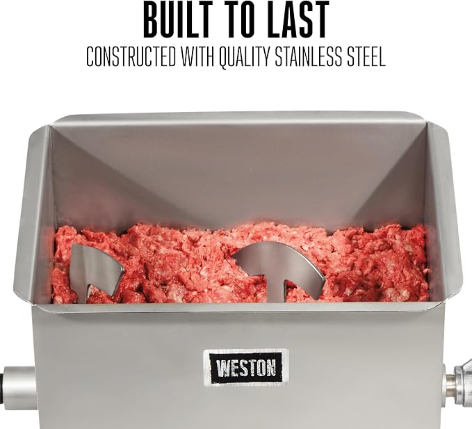Weston 20 lbs Stainless Steel Meat Mixer for Adding Seasoning to Ground Beef, Burgers, Sausage, and Jerky, Silver (36-1901-W)