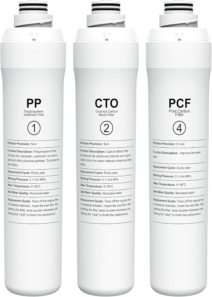ROPOT 1 Year Replacement Filter Set Compatible with Bluevua RO100ROPOT RO100ROPOT-UV RO System (1 PP, 1 CTO, 1 PCF)