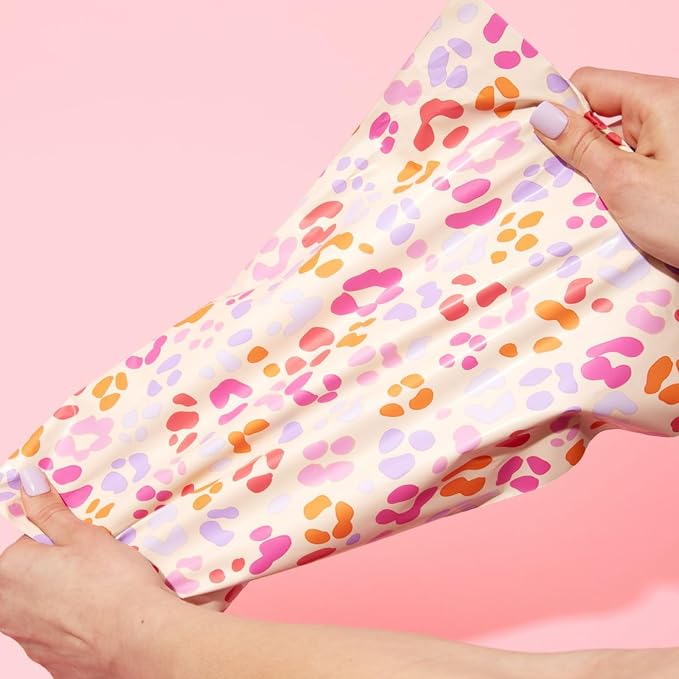 Pretty Package Store Poly Mailer 6x9, Preppy Leopard, 100 Pack | Heavy Duty, Waterproof, Self Seal, Tear Resistant, Shipping Bags for Small Business Packaging, Bulk Mailing Envelopes
