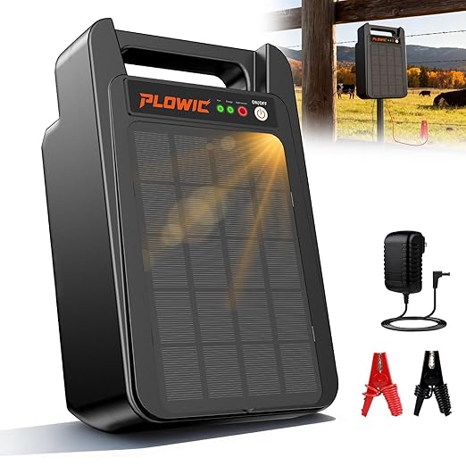 Solar Electric Fence Charger 10 Miles, 0.20J Solar Powered Fence Energizer with Rechargeable 10400mAh Battery, Portable Electric Fence Kit for Livestock, Chicken, Garden Protection, Auto Day/Night