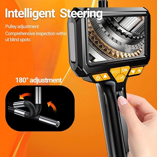 Two-Way Articulating Borescope with LED Light, Industrial Endoscope Camera with Articulated Probe, 4.3'' Screen, Scope Inspection Camera for Automotive Engine Inspect (8.5mm Probe)