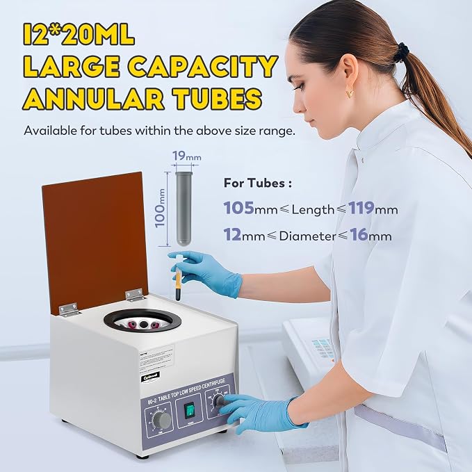 CGOLDENWALL 80-2 Electric Lab Centrifuge 4000RPM 12x20mL/15mL/10mL/7mL Desktop Centrifuge Machine Timer 0-120min Medical Laboratory Practice Low Speed Centrifugal Force 2325xg Voltage 110V