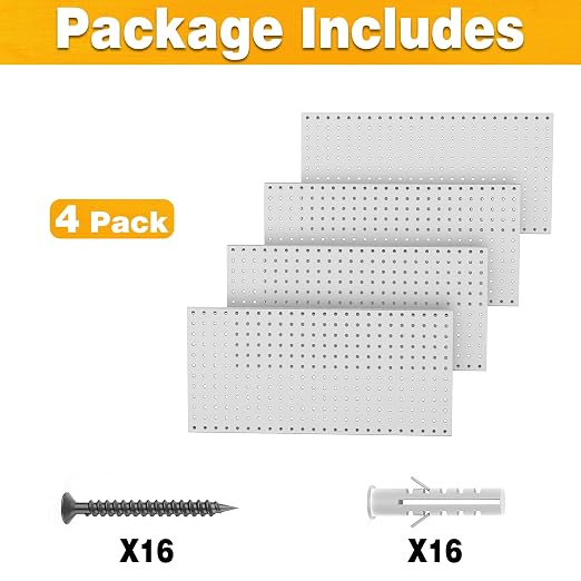 Pegboard Smith Metal Pegboard Panels 12" x 24", 4 Pack Grey Wall Mounted Tool Organizer Boards, Heavy Duty Tool Storage Peg Board for Garage, Workbench, Office, Fits 1/4" Peg Hooks