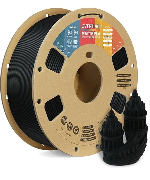 OVERTURE PLA Matte 3D Printer Filament 1.75mm, PLA 1kg Cardboard Spool (2.2lbs), Dimensional Accuracy +/- 0.02 mm (Carbon Fiber Black) | Dimensional Accuracy +/- 0.02 mm, 1kg Spool (2.2lbs) Cardboard Spool, Fit Most FDM Printer (Carbon Fiber Black)