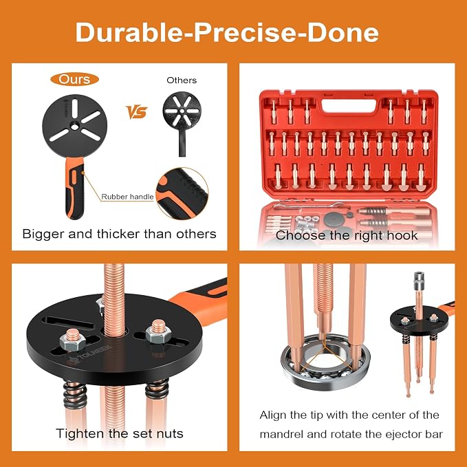 55-in-1 Bearing Puller Kit, Upgraded Heavy-Duty Wheel Bearing Removal Tool & Blind Hole Puller Set with Non-Slip Handle for Automotive, Industrial, Farm Use, Includes Portable Case (55in1-puller)