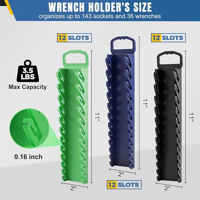 9PCS Magnetic Socket Organizer & Magnetic Wrench Organizer Set | 3 Color Socket Holder for 1/4” 3/8” 1/2” Metric SAE, Socket&Wrench Holder for Tool Box Drawer, Socket Wrench not Included
