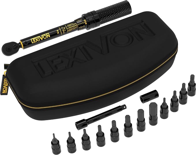 LEXIVON Bike Torque Wrench 1/4-Inch Dr. 15-Piece Kit | 72-Tooth Gear, Dual-Direction Click Type 2~26 Nm / 17.7~230.1 in-lb (LX-191)