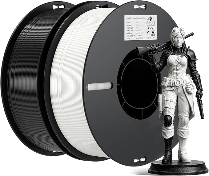 Creality 3D Printer Filament, PLA Filament 1.75mm Bundle for 3D Printing, Ender PLA Filament No-Tangling High Precision, Accuracy +/- 0.02mm (Black & White)