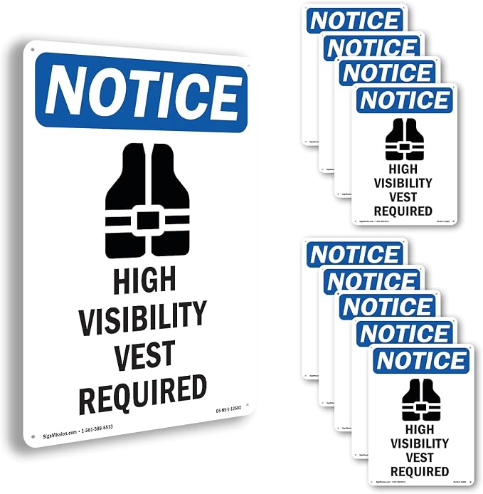 High Visibility Vest OSHA Notice Rigid Plastic Sign 14 Inch x 10 Inch - 10 Pack